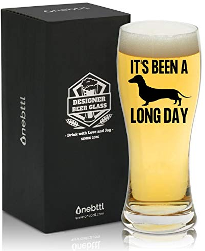 Onebttl Dachshund Gifts for Women Men, Funny Beer Glass for Sausage Wiener Dog Lover, Owner, 450 ml Beer Glass, It's Been A Long Day