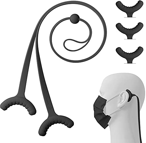 【Bone】3er Pack Maskenhalter Ohrenschoner, Anti-Rutsch Maskenhalterung hinterkopf, Verstellbares Silikon Maskenband, Entlastung Ohrenschoner, Maskenverlängerung für Kinder und Erwachsene - Schwarz
