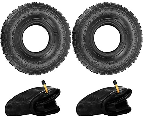 Holdfiturn 2Pcs Tyre and Innertube 4.10/3.50-4 Heavy Duty Pneumatic Rubber Wheel Double Thickness Inner Outer Tubes Tire Set Replacement Tyre for Wheelbarrows Sack Truck Hand Trolley Cart