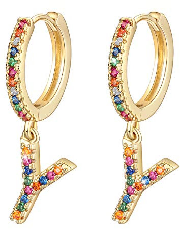 Y Buchstaben Ohrringe Creolen Mädchen Frauen Kinder 14K Gold plattiertes Zirkonia Anfängliche baumelnde Klein Huggie Ohrringe Schmuck