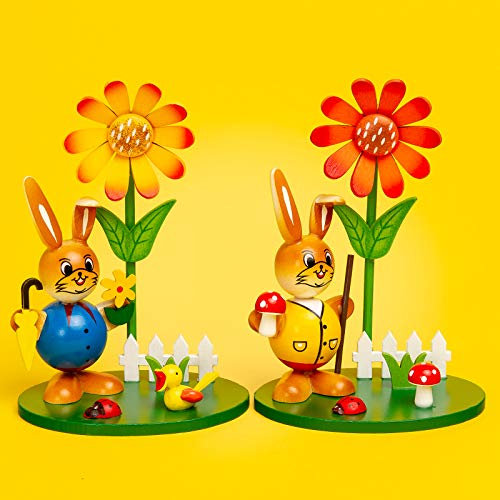 SIKORA OD11 Osterhasen Figuren Ostergarten mit farbenfrohen Frühlings Blumen H: 13 cm, Farbe/Modell:Osterhasen 2er Set mit Astern