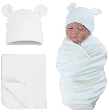 XIAOHAWANG Baby Pucktuch Baumwolle Mit Neugeborene Mütze Baby Spucktücher Weiche Bequemem Pucktuch für Baby Mädchen,Junge (Weiß)