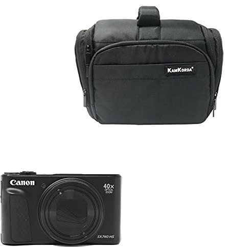 KamKorda Camera Bag + SX740 HS Compact Digital Camera Black, 20.3MP CMOS Sensor, DIGIC 8 Image Processor, 40x Optical Zoom with OIS, 4K Video, 3 Tilting LCD Display + 2 Year Warranty