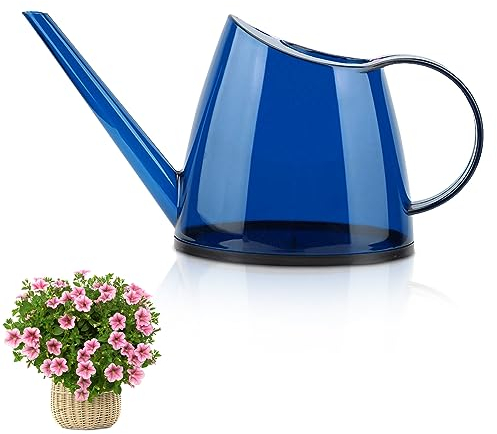 Cyrank Gießkanne Zimmerpflanzen, 1,2L Pflanzengießkanne mit langem Auslauf, Kleine Zimmergießkanne transparent für Gartenblume, Giesskanne, Gießkanne Klein, Gießkanne 1,2L(Blau)