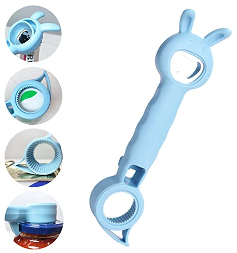 FFUWERG Flaschenöffner, Dosenöffner, Glasöffner für schwache Hände, niedlicher 4-in-1-Multifunktions-Bieröffner für Senioren mit Arthritis/Kindergeschenk (blau)