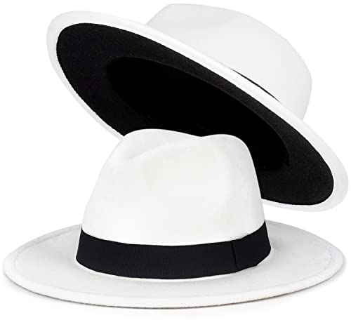 FADACHY Trendige Fedora-Hüte für Damen und Herren, breite Krempe, Filzhut, Kleid, Panama-Hut, zweifarbig, Fedora, Ein weiß-schwarz, Medium