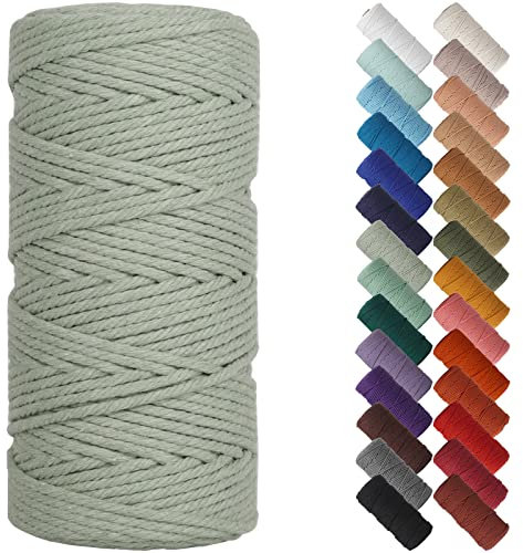 NOANTA Salbei-Makramee-Schnur, 3 mm x 90 m, farbiges Makramee-Seil, Baumwollseil, Makramee-Garn, bunte Baumwollkordel zum Aufhängen, Pflanzenaufhänger, Basteln, Stricken