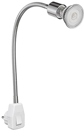ledscom.de Steckdosenlampe LESCH Leselampe Schwanenhals Schalter Chrom + GU10 LED, PAR16, warmweiß, 6,05W, 374lm, 70°, 3-Stufen-Dimmer