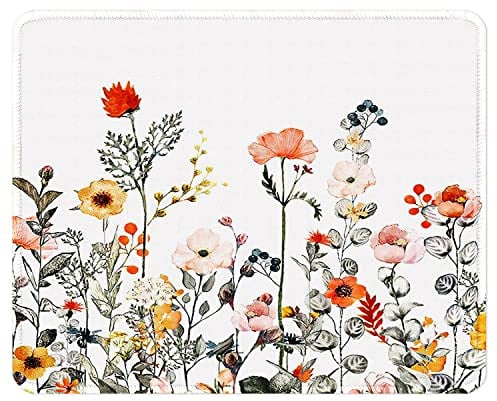 ITNRSIIET Mauspad mit Rutschfester Gummiunterseite, genähter Rand, Premium-Texturiert, wasserdichtes Gaming-Mauspad für kabellose Maus, Computer, Laptop, Büro, 260 x 210 mm,Wildblumen