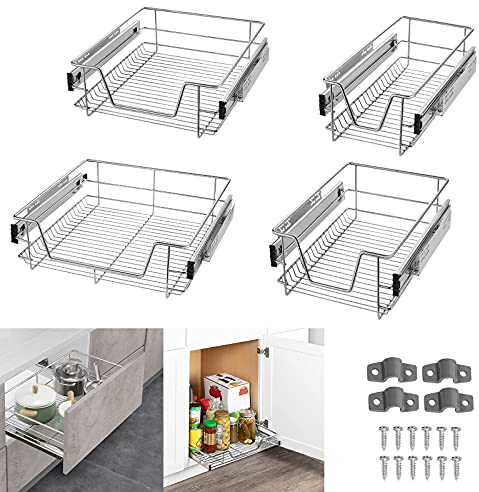 UISEBRT 4x Küchenschublade Teleskopschublade 60cm Schlafzimmerschublade Organizer Küchenschrank Küchen Regal Korbauszug Vollauszug 20kg Belastbar