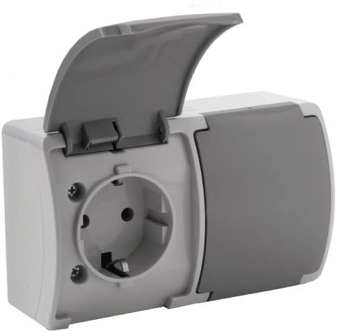ORNO OE-7106 Steckdose Aufputz IP44 Oberflächen-Montage (Grau-graphit)