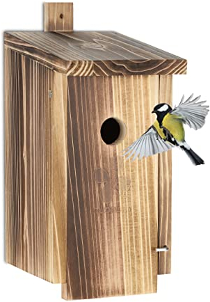 Relaxdays Nistkasten für Vögel, 35mm Einflugloch, mit Klappe, Meisen & Sperlinge, Vogelhaus zum Aufhängen, Holz, Natur