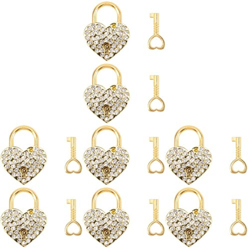 jojofuny 8stücke Herzförmige Vorhängeschlösser Mit Glitzersteinen Metall-luggage Locks Mit Schlüsseln Für Schmuckkästchen Und Goldfarben