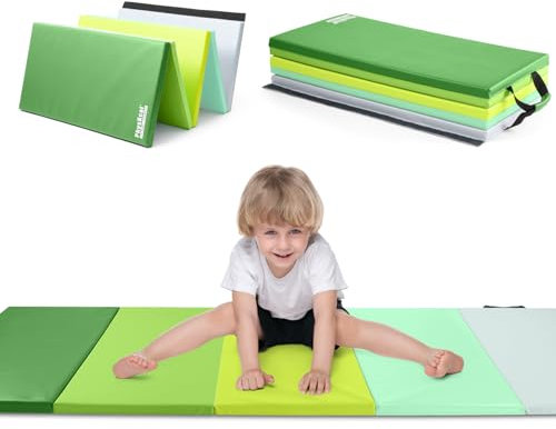 PhysKcal 5-Panel Folding Gymnastics Tumbling Mat with Carrying Handles, Thick Foldable Exercise Mat &Tumbling Mat for Kids, Padding for MMA, Gymnastics, Activity Play and Home Gym