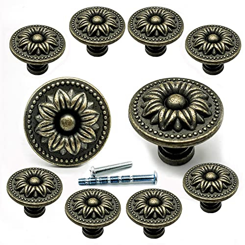 YOUYOUULU 10 Stück Antik-Bronze-Rose-Schubladenknöpfe, Vintage-Kupfer-Blumen-Kommoden-Knauf, Mitte des Jahrhunderts Retro-Metall-Schrank-Möbel-Dekor-Züge (Retro2)