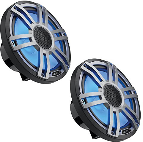 Hertz HMX 8 S-LD-G - Coppia di altoparlanti coassiali marine 200mm grigi – Sportivi, Impermeabili, con Illuminazione LED RGB