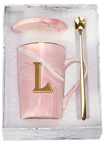 Buchstabe L personalisierte Buchstabe L, personalisierte Marmor-Kaffeetasse, Buchstabe L, Buchstabe Kaffeetassen für Frauen, Brautparty-Geschenke, Mann und Frauen, Tasse 400 ml, Rosa mit Geschenkbox