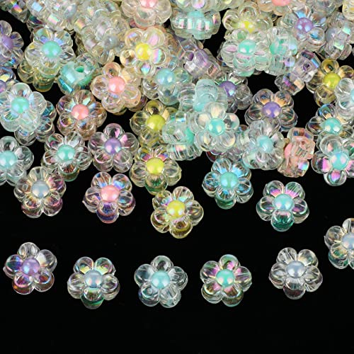 Ouligay 200 Stück Acryl Blumen Perlen Transparente Blumenperlen 12mm Flower Beads Kawaii Bonbonfarben Blumenperlen für DIY Armbändern Halsketten Ringen Ohrringen Schmuckherstellung Handwerk