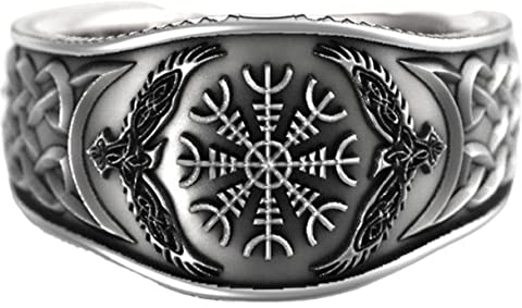 Wegweiser Ring, Piratenkompassring für Männer, Helm der Ehrfurcht Runenring Nordischer Wikinger Walknut Odin Symbolring Odin-Schmuck, Jahrgang keltischer Knotenring Falkenadler Rabenring (19.8)
