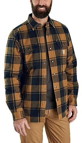 Carhartt Chemise Jac en flanelle doublée Sherpa pour homme Coupe décontractée, Marron, Taille XL