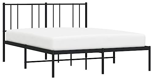 vidaXL Black Metal Double Bed Frame with Headboard and Storage Space, Robust Steel Construction, 160x200 cm