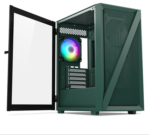 Vetroo M05 Army Green Compact Computer Case Micro ATX Mini ITX Type-C Ready Lucency 4mm Tempered Glass Mesh Panel Pre-Installed Rear 120mm Addressable RGB Fan 240mm Radiator Support