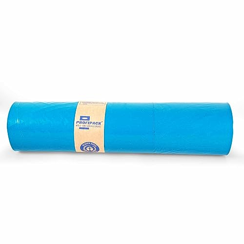Inoverse 10 unidades (1 rollo) bolsas de basura de 240 litros, resistentes al desgarro, bolsas de basura, 100 x 125 cm, bolsas de basura azules, bolsas de basura de LDPE reciclado