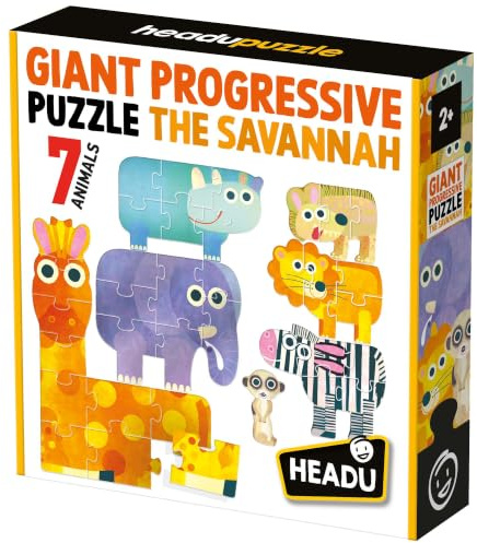 Headu Giant Progressive Puzzle The Savannah 7 Puzzle mit großen Teilen Mu55362 Lernpuzzle für Kinder ab 2 Jahren, hergestellt in Italien