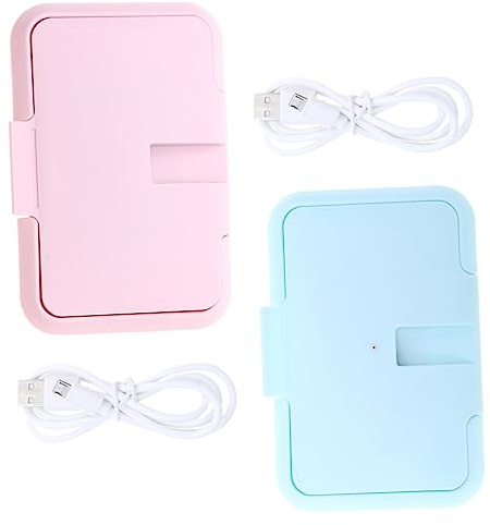 Toyvian 2pcs Portable Baby Wipe Warmer with USB Blue and Pink Maintains Warm Temperature for Wet Tissue Dispenser for Travel and Car Use