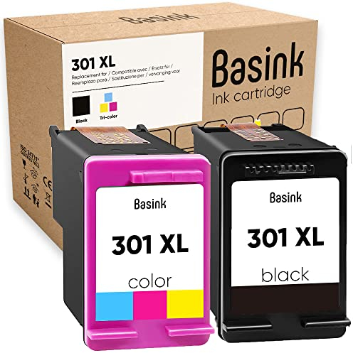 basink Tintenpatrone kompatibel mit HP 301XL Pack 2 Schwarz Farbe für DeskJet 2540 1010 1510 2050 2544 2510 1050A 1000 OfficeJet 2620 4630 4632 2622 Envy 4504 5534 55333 6
