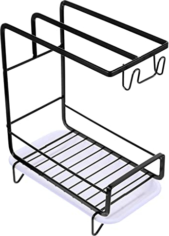 PRETYZOOM 1 Set Kitchen Drainer Mug Rack Countertop Espresso Cup Holder Metal Mug Tree Holder Stand Sink Bathroom Soap Dishes Dish Brush Holder Coffee Carbon Steel Storage Scrubber