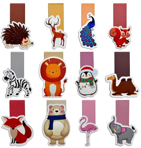 Juxtaposia Lesezeichen Magnetisch Kinder,12 Stück Magnetische Lesezeichen,Niedliches Tier Magnet lesezeichen,Thema Tiere Bookmark, Eignung Für Schüler, Junge, Mädchen, Buchliebhaber.