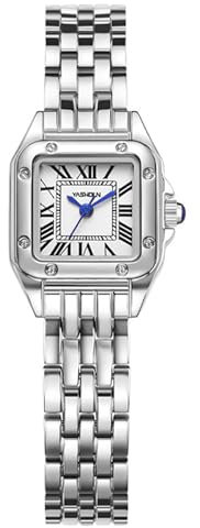 SLYHHZHMY Frauen Temperament Uhren, Quadratisches Zifferblatt Uhren, Wasserdicht Quarzuhren (Silber)