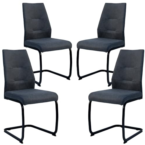 TRISENS Moderne Esszimmerstühle in Lederoptik - gepolsterte Esstischstühle mit robustem Metallgestell - Pflegeleichte Schwingstühle mit atmungsaktiver Oberfläche, Farbe:Dunkelgrau, Menge:4 St.