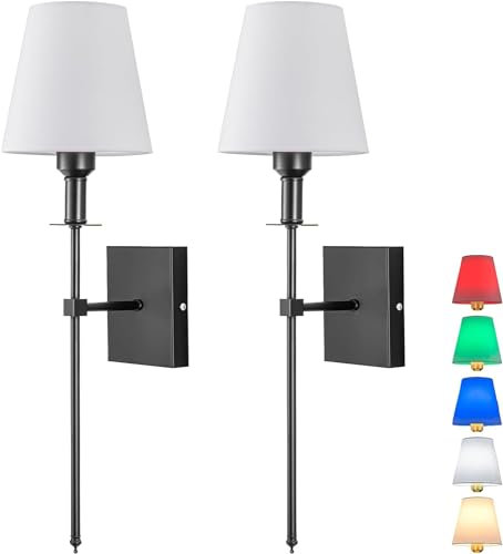 Applique da parete senza fili ricaricabile, set di 2 LED con porta di ricarica USB applique lampada da parete per lampada da lettura da comodino da fattoria della camera da letto (colore: nero)