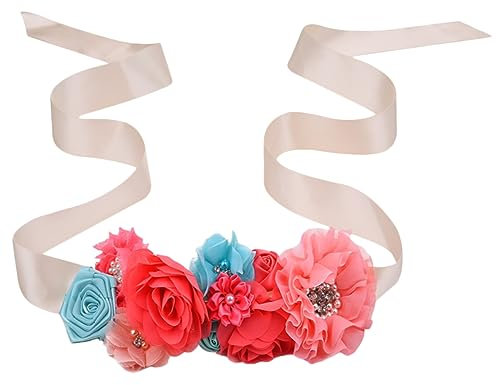 TENDYCOCO Ceinture Strass Applique Appliques Pour Robes Cinturones De Mujer Para Vestidos Décorations Perle Ruban Fleurs De Mariage Ceinture En Tissu Femme Enceinte Strass Rose