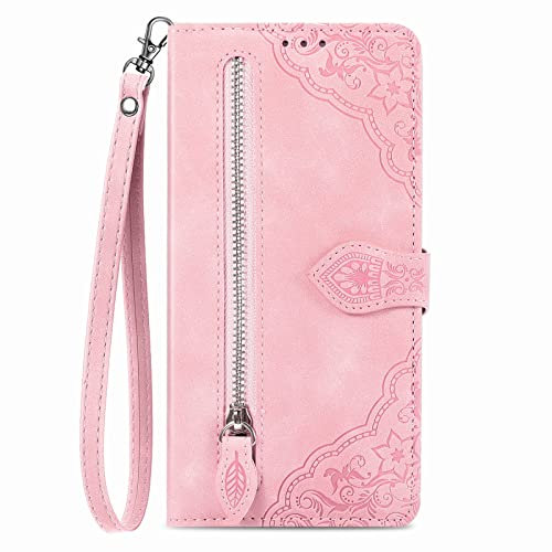 NEXCURIO Coque Portefeuille pour Samsung Galaxy A15 4G 5G Étui à Rabat Folio Pochette Housse de Protection en Cuir PU avec Cordon Porte Cartes Clapet Béquille Femme Fleur - Rose