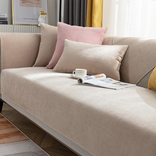 ZCXRYFL Nordic-Sofa üBerzug L/U-Form Ecksofa Couchbezug 1 2 3 4 Sitzer-Chenille-rutschfest-Couch/Sofa üBerwurf Decke FüR Leder/Holz/Stoff Sofa Balkon Decken FüR Cat Kratzfeste(110X180cm,Beige)