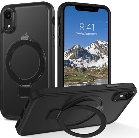 BENTOBEN für iPhone XR Hülle für Mag - Safe mit Ständer, [Magnetisch Ständer Ring] Clear Kabellos Dünn TPU Bumper Cover Case Handyhülle iPhone XR 6.1, Schwarz