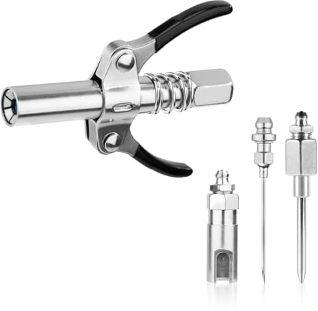 NQEUEPN Grease Gun Accessory Kit, 4pcs Grease Fitting Tools Double Handle Coupler Nozzle High Pressure Coupler Release Grease Fitting Needle Dispenser Injection Needle for Hard-to-Reach Fittings