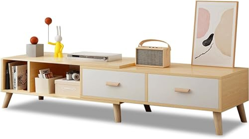 VBVARV Ausziehbarer TV-Schrank Entertainment-Center Mit 2 Schubladen Und Offenem Regal Medienkonsole Fürs Wohnzimmer,120cm