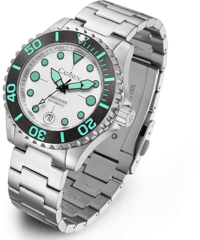 CADISEN Automatik Uhr Herren Edelstahl Saphirglas Wasserdicht Armbanduhr Uhren Männer 40MM (Weiß)