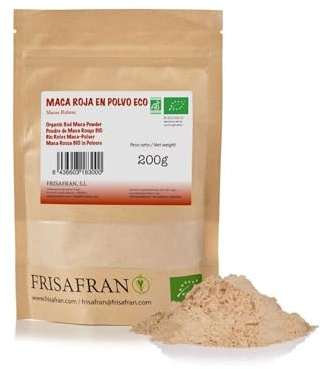 FRISAFRAN | Polvere di Maca Rossa Bio 200g | maca rossa macinata | Supercibo biologico | Maca rossa energizzante | Maca naturale | contenuto vitamine-minerali | Equilibrio ormonale | senza glutine