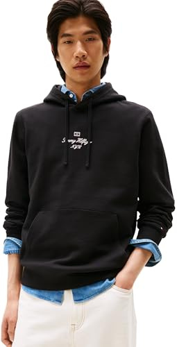 Tommy Hilfiger Sweat à Capuche Homme Outline Flag Script avec Capuche, Noir (Black), S