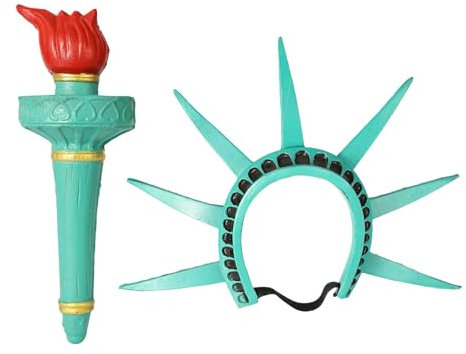 Syengery Kronen-Stirnband und Fackel der Freiheitsstatue, Halloween-Göttinnen-Kronen-Stirnband, Lady Libertys-Stirnband Cosplay, verstellbare Fackelkronen der Freiheitsstatue für Maskenbälle