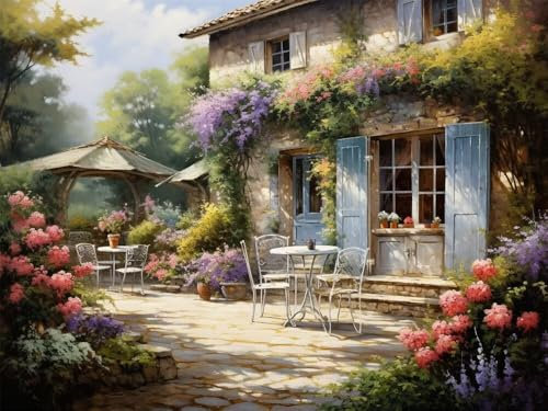 Diamond Painting Erwachsene Groß 60x40cm, 5D Diamond Painting Innenhof, DIY Diamant Painting Bilder Landschaft, Diamond Painting Set mit Zubehör Full Drill Dimond Painting für Home Wand Décor