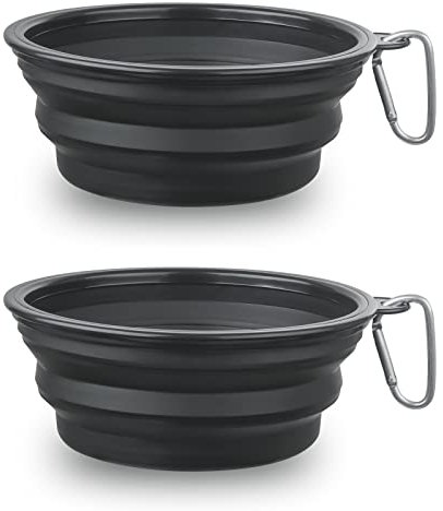 SLSON 2 Pièces Bol à Chien Pliant Bol en Silicone Pliable pour Chiens,Gamelles de Voyage pour Chien et Chat Bols de Voyage Pliables en Silicone pour Chien (Noir, Grand)