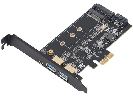 Yanmis PCI-E to USB 3.0 Expansion Card, Type C USB 3.2 Gen1 Adapter with M.2 NGFF SSD Slot, 5Gbps Dual Channel PCI Express Card, for Win 11 10 8 7 XP 32 64 Bit Systems
