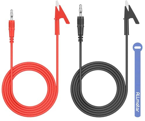 ALLmeter Cable de prueba de conector banana de 4 mm a clip de cocodrilo, 1 m, 15 A, 1000 V, cables multímetro con cuerda trenzada, conductores de cobre puro para pruebas eléctricas en talleres de