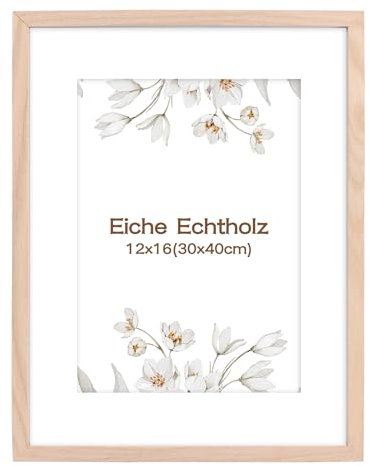 kollyseek Bilderrahmen 30x40cm Natürlicher Eiche hölzerner Rahmen mit Acrylglas und Passepartout Eiche Posterrahmen Echtholz Große Collage (Eicheholz)